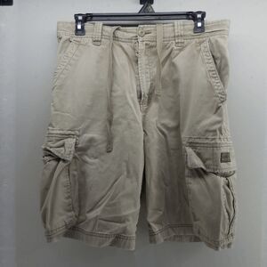 VTG Y2K Aeropostale Cargo Shorts Men 36W Tan Skate Baggy Distressed Paint A87